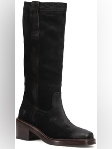 Frye Black Leather & Suede Over-The-Knee Block Heel Boots